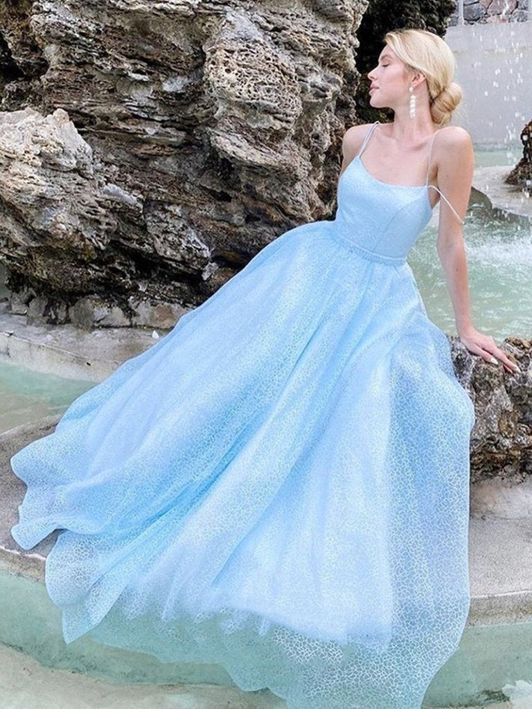 Light Blue Tulle Long Party Dress 2020, A-line Formal Gown | Inexpensive  wedding dresses, Long sleeve prom dress lace, Prom dresses with sleeves